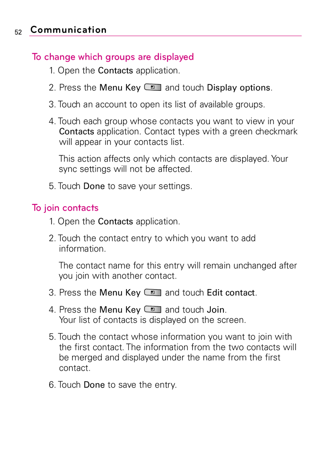 LG Electronics LW690 manual To change which groups are displayed, To join contacts 