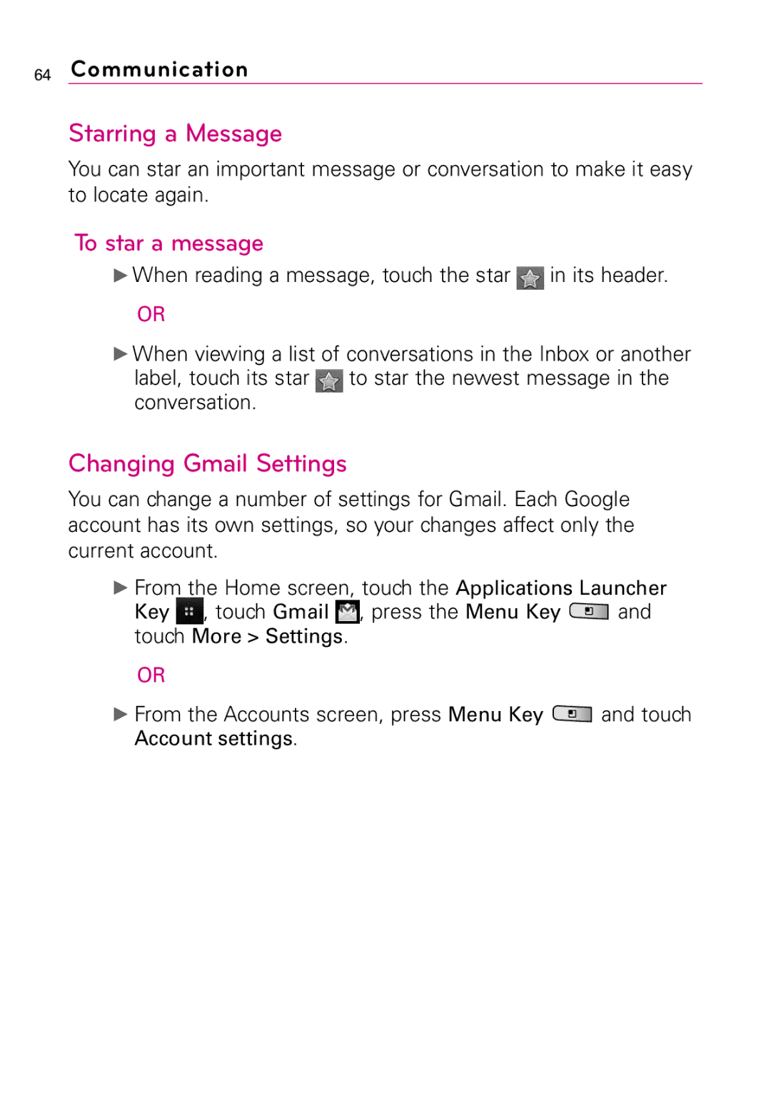 LG Electronics LW690 manual Starring a Message, To star a message, Changing Gmail Settings 