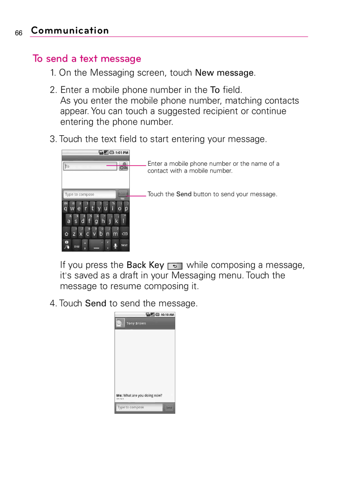 LG Electronics LW690 manual To send a text message 