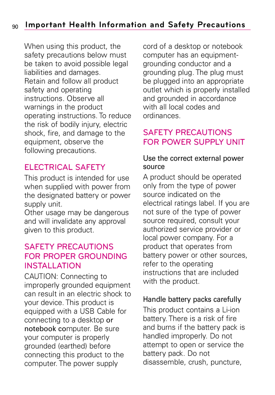 LG Electronics LW690 manual Important Health Information and Safety Precautions 