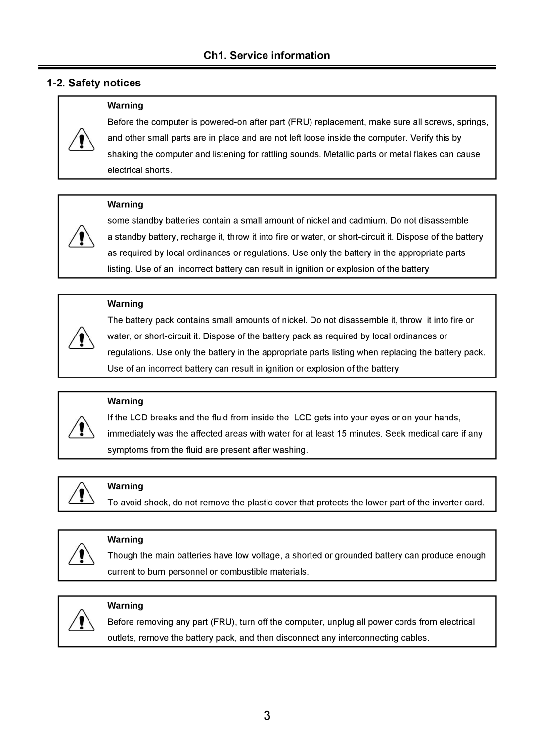 LG Electronics LW70, LW60 service manual Ch1. Service information Safety notices 