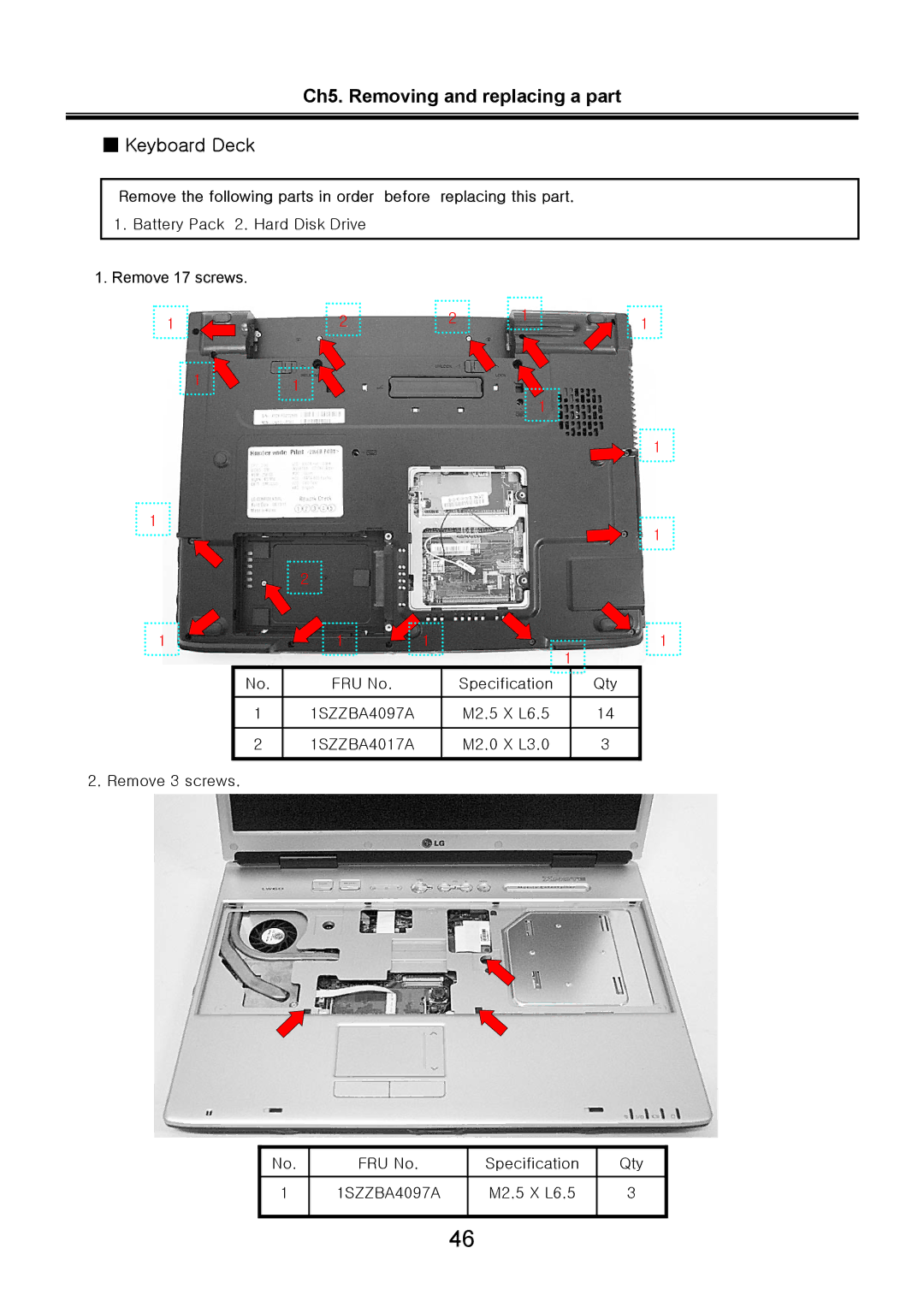 LG Electronics LW60, LW70 service manual Ch5. Removing and replacing a part Keyboard Deck 