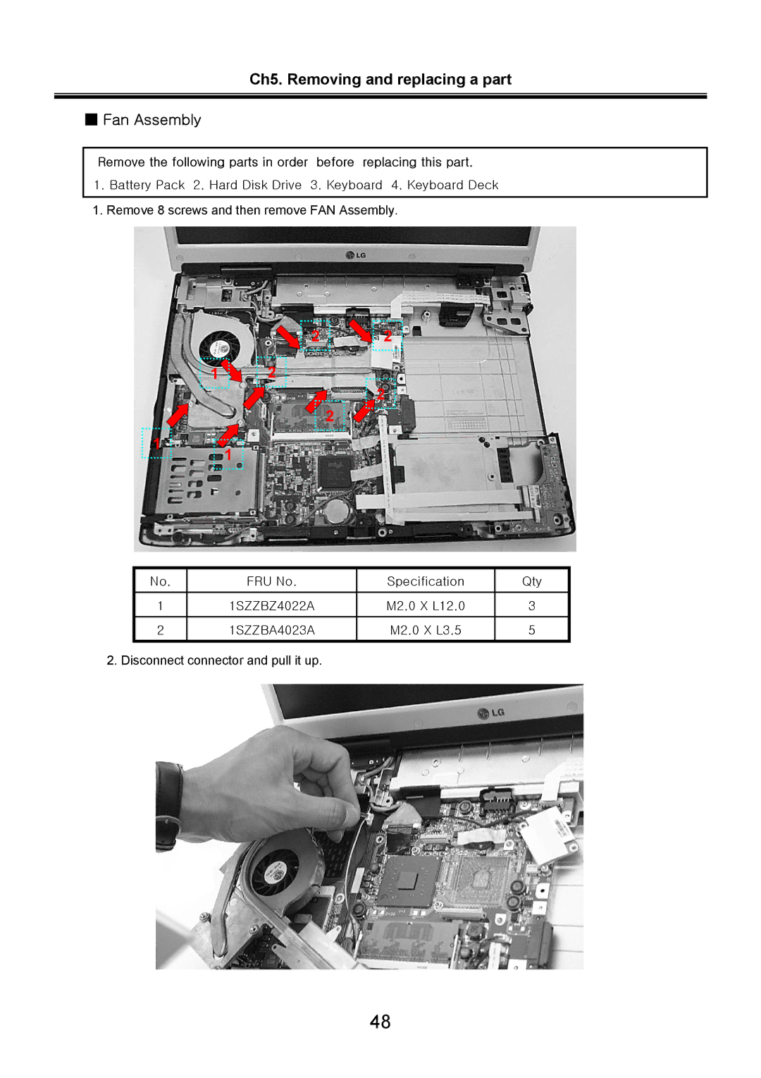 LG Electronics LW60, LW70 service manual Ch5. Removing and replacing a part Fan Assembly 