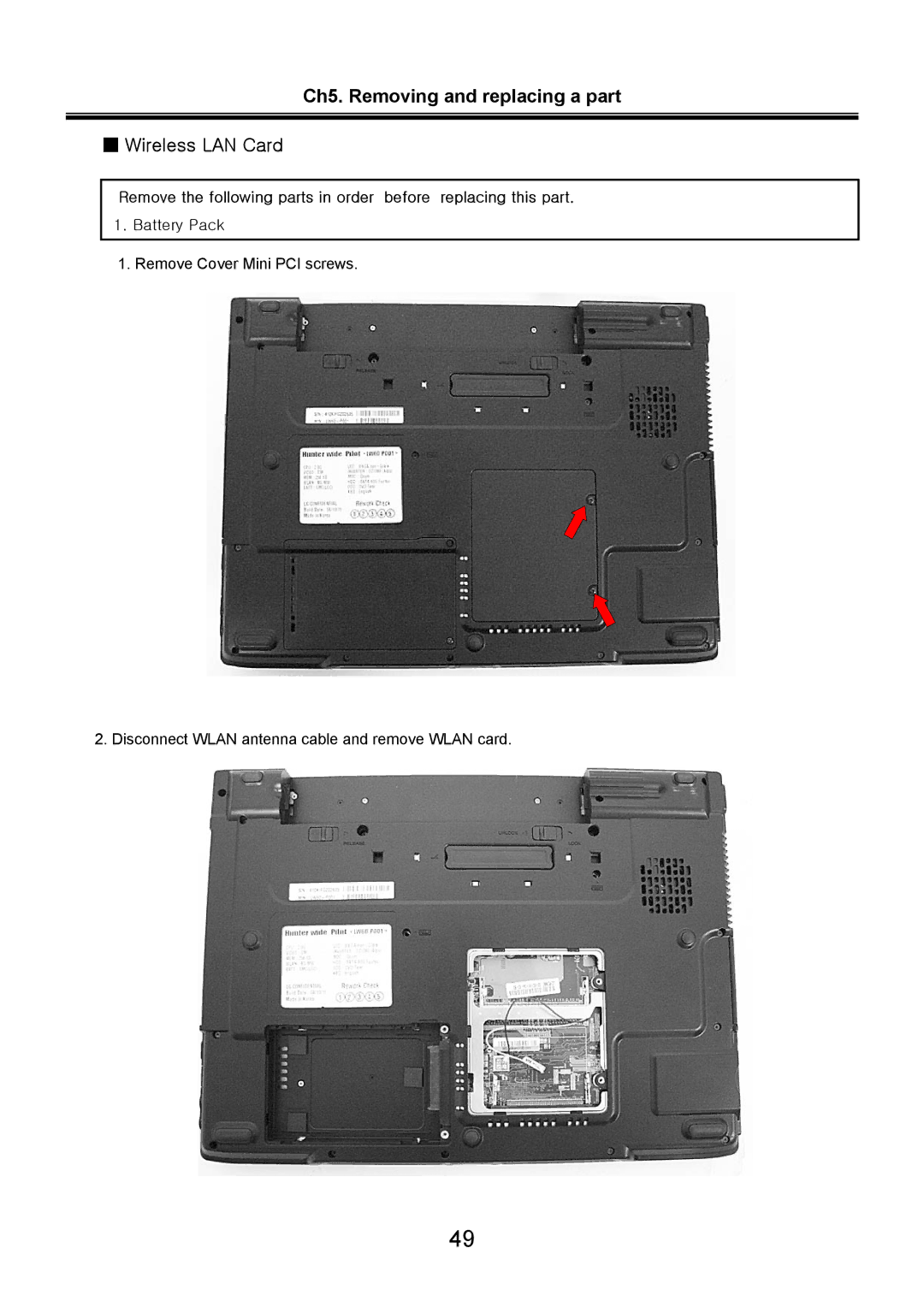 LG Electronics LW70, LW60 service manual Ch5. Removing and replacing a part Wireless LAN Card 