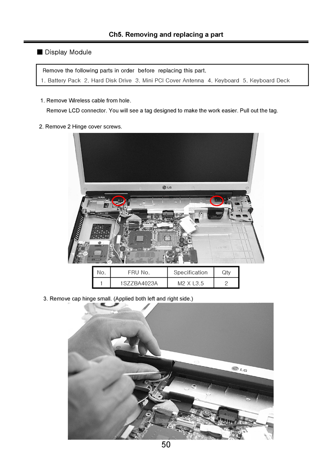 LG Electronics LW60, LW70 service manual Ch5. Removing and replacing a part Display Module 