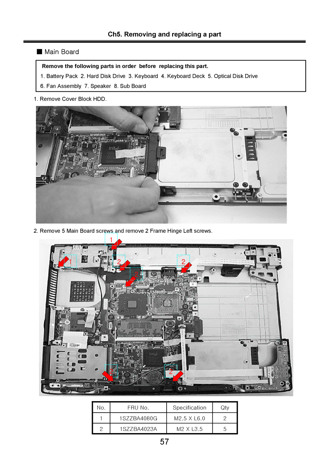 LG Electronics LW70, LW60 service manual Ch5. Removing and replacing a part Main Board 