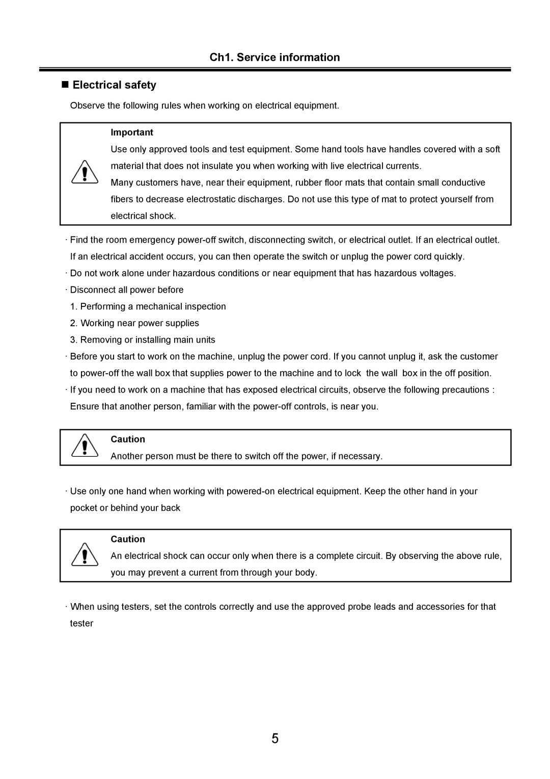 LG Electronics LW70, LW60 service manual Ch1. Service information „ Electrical safety 