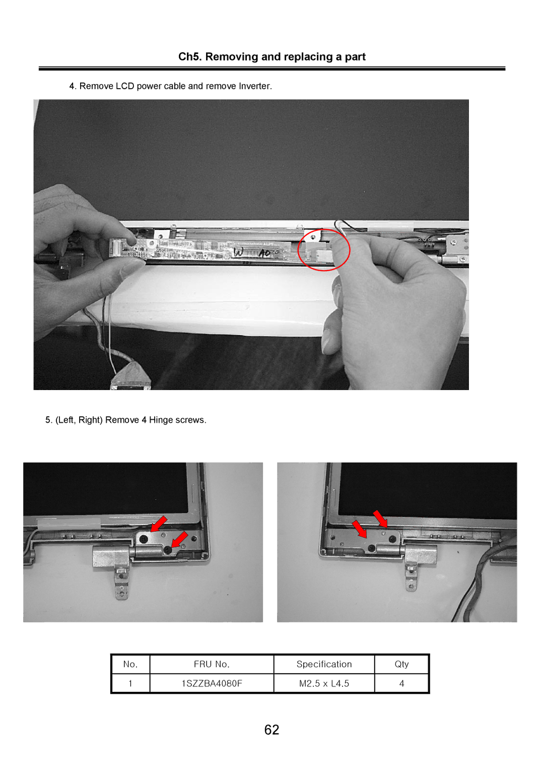 LG Electronics LW60, LW70 service manual Ch5. Removing and replacing a part 