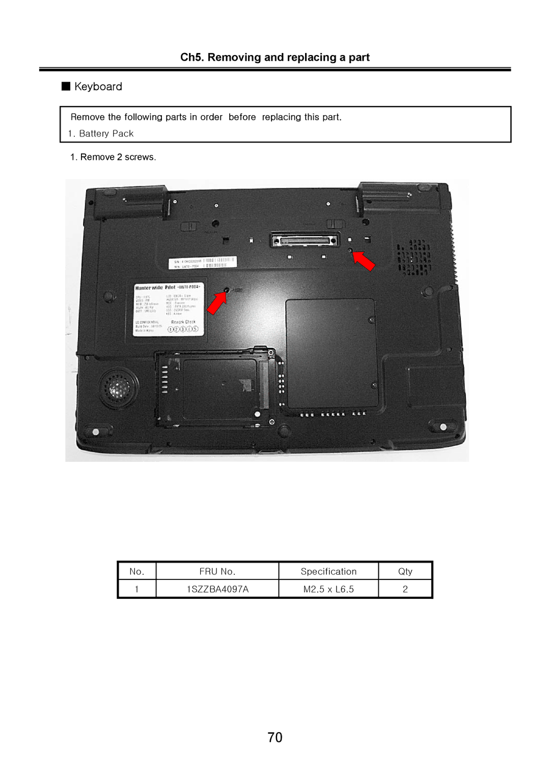 LG Electronics LW60, LW70 service manual Ch5. Removing and replacing a part Keyboard 