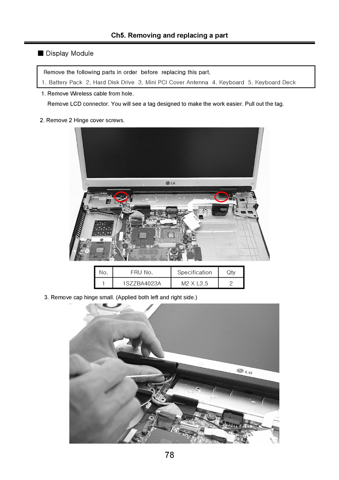 LG Electronics LW60, LW70 service manual Ch5. Removing and replacing a part Display Module 