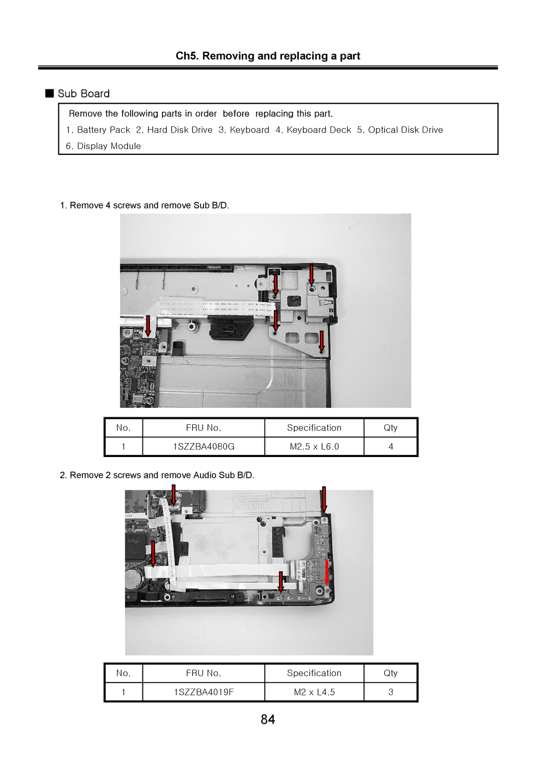 LG Electronics LW60, LW70 service manual Ch5. Removing and replacing a part Sub Board 