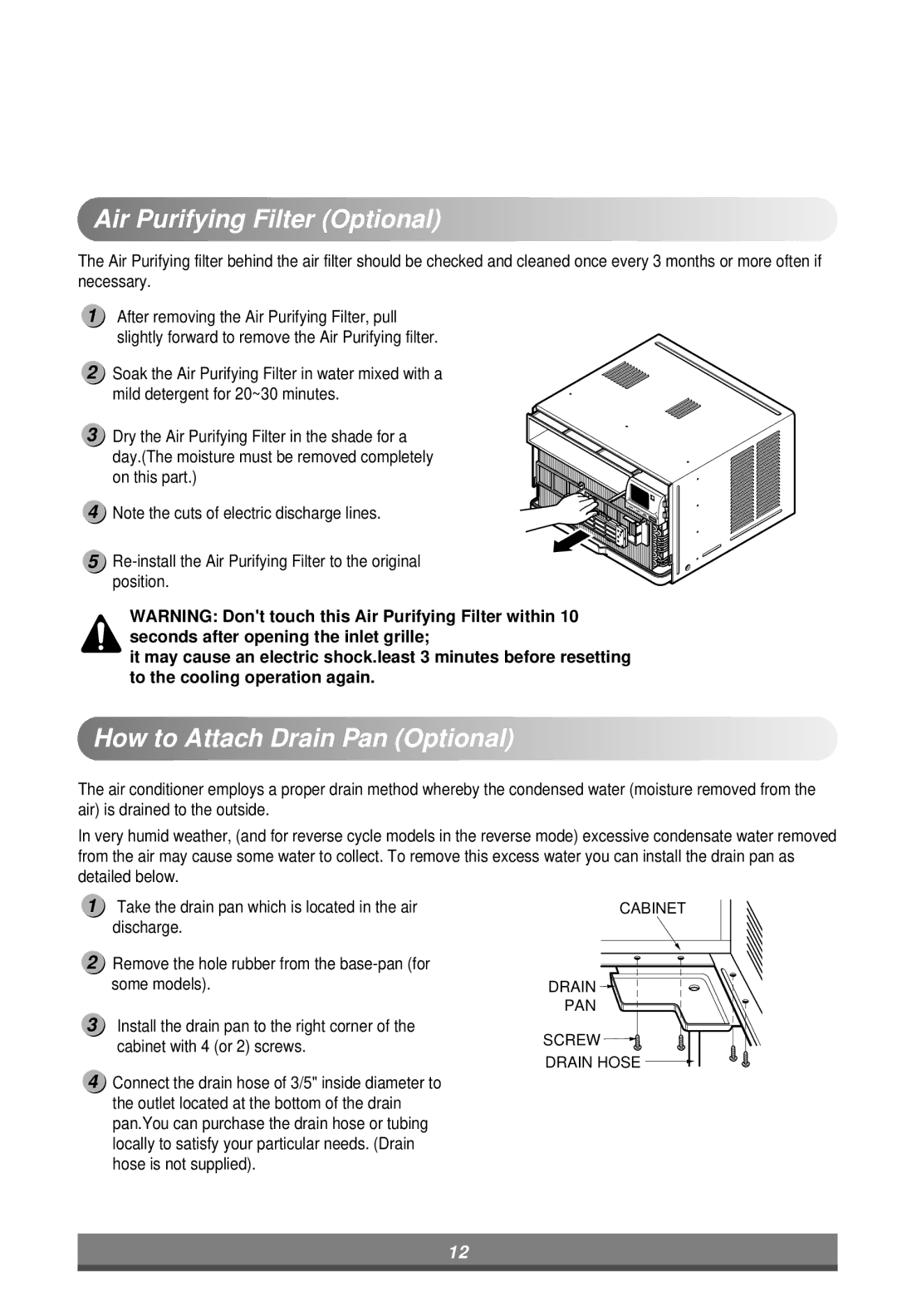 LG Electronics LW7000ER owner manual Cabinet Drain PAN 