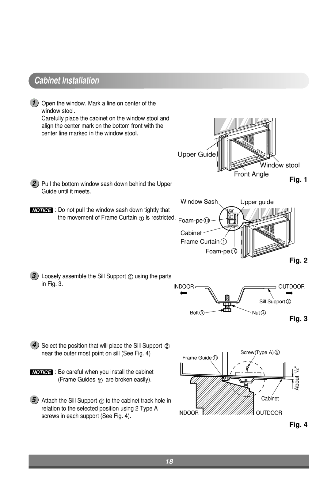 LG Electronics LW7000ER owner manual Cabinet Installation, Open the window. Mark a line on center of the window stool 