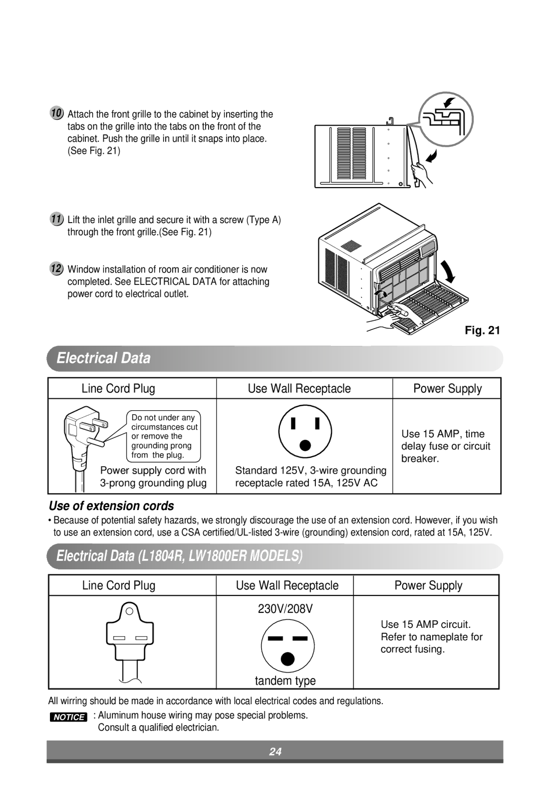 LG Electronics LW7000ER owner manual Electrical Data L1804R, LW1800ER Models 