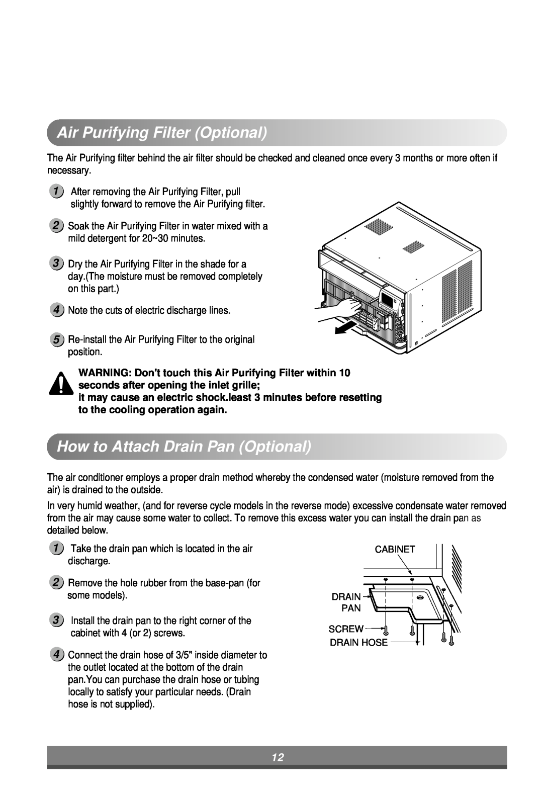 LG Electronics LW7000ER owner manual Cabinet Drain Pan, Screw, Drain Hose, Note the cuts of electric discharge lines 