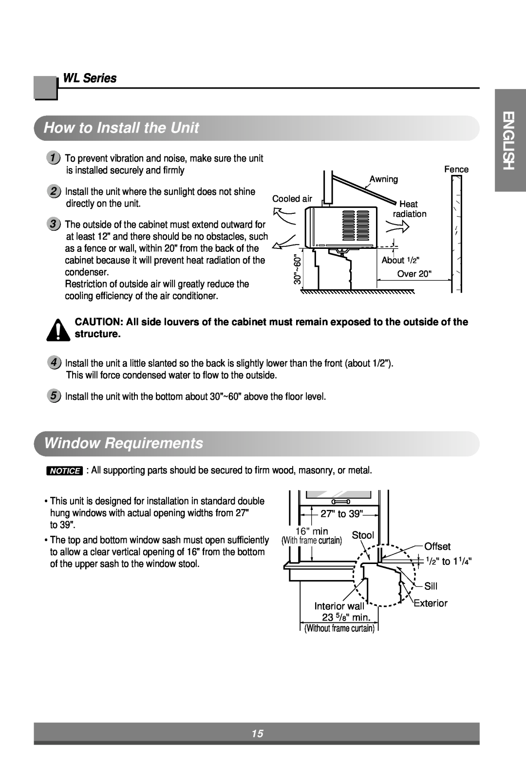 LG Electronics LW7000ER owner manual HowtoInstall the Unit, WL Series, WindowRequirements, English 