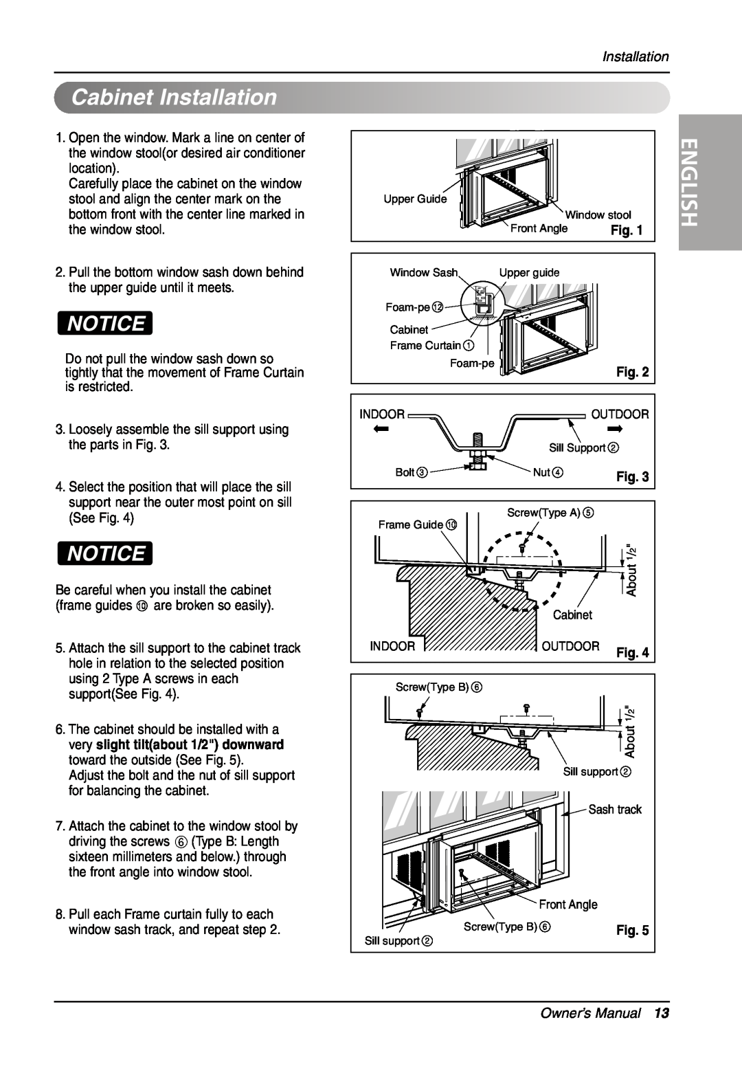 LG Electronics LW701 HR owner manual CabinetInstallation, English, Owner’s Manual 