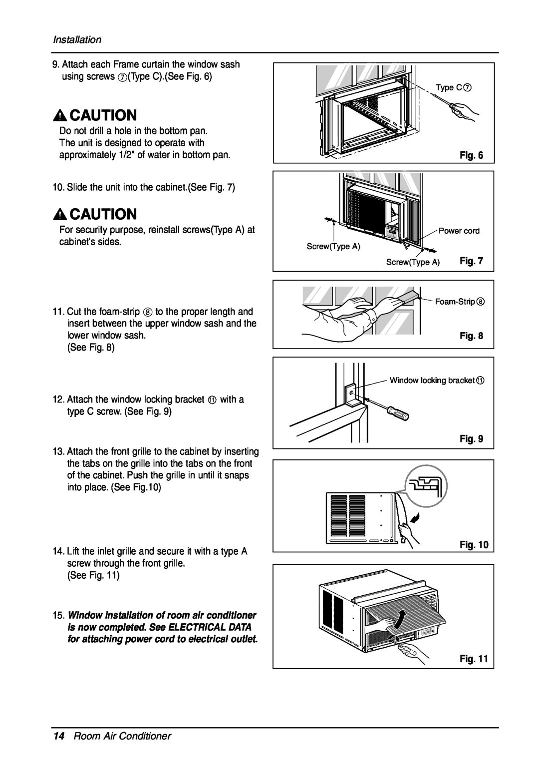 LG Electronics LW701 HR owner manual Installation, Room Air Conditioner 