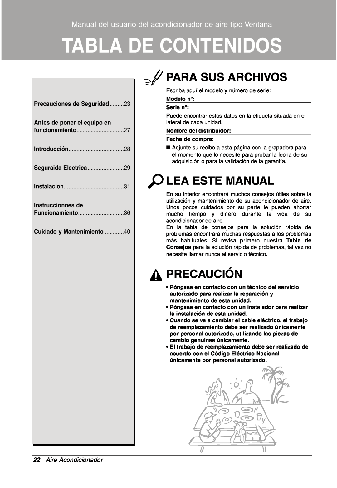 LG Electronics LW701 HR Para Sus Archivos, Lea Este Manual, Precaución, Tabla De Contenidos, Antes de poner el equipo en 