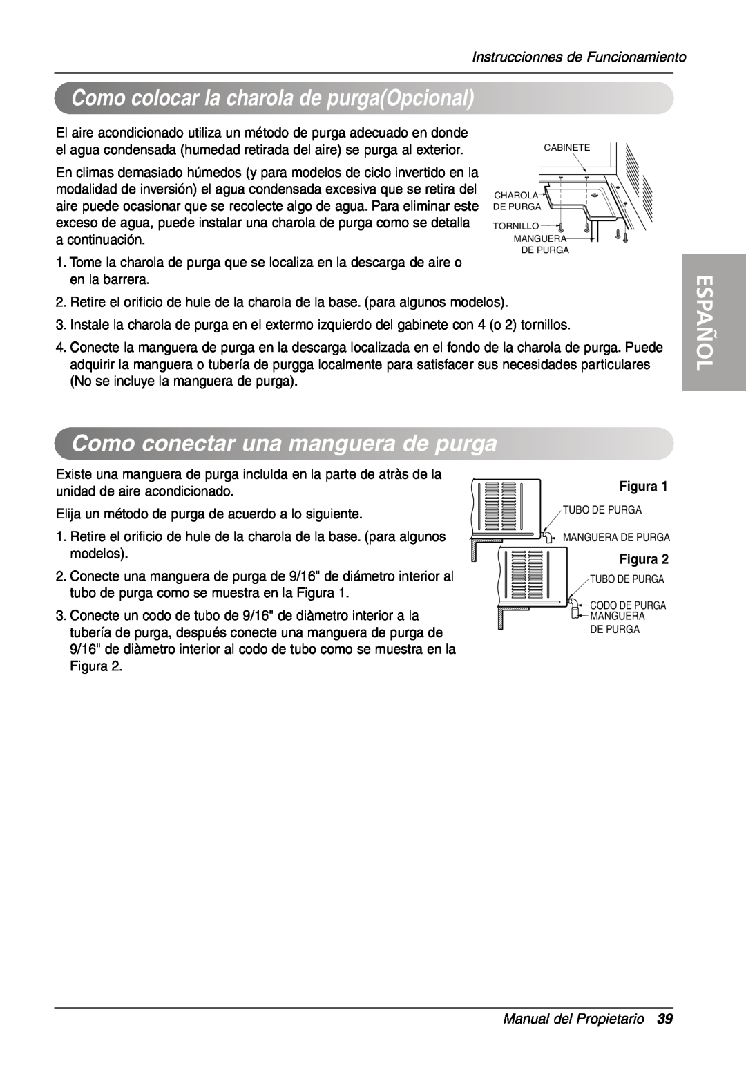 LG Electronics LW701 HR owner manual Como conectarunamanguera de purga, Como colocar lacharola depurgaOpcional, Figura 