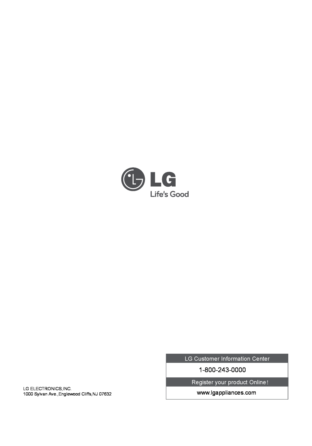 LG Electronics LW701 HR owner manual LG Customer Information Center, Register your product Online！, Lg Electronics,Inc 