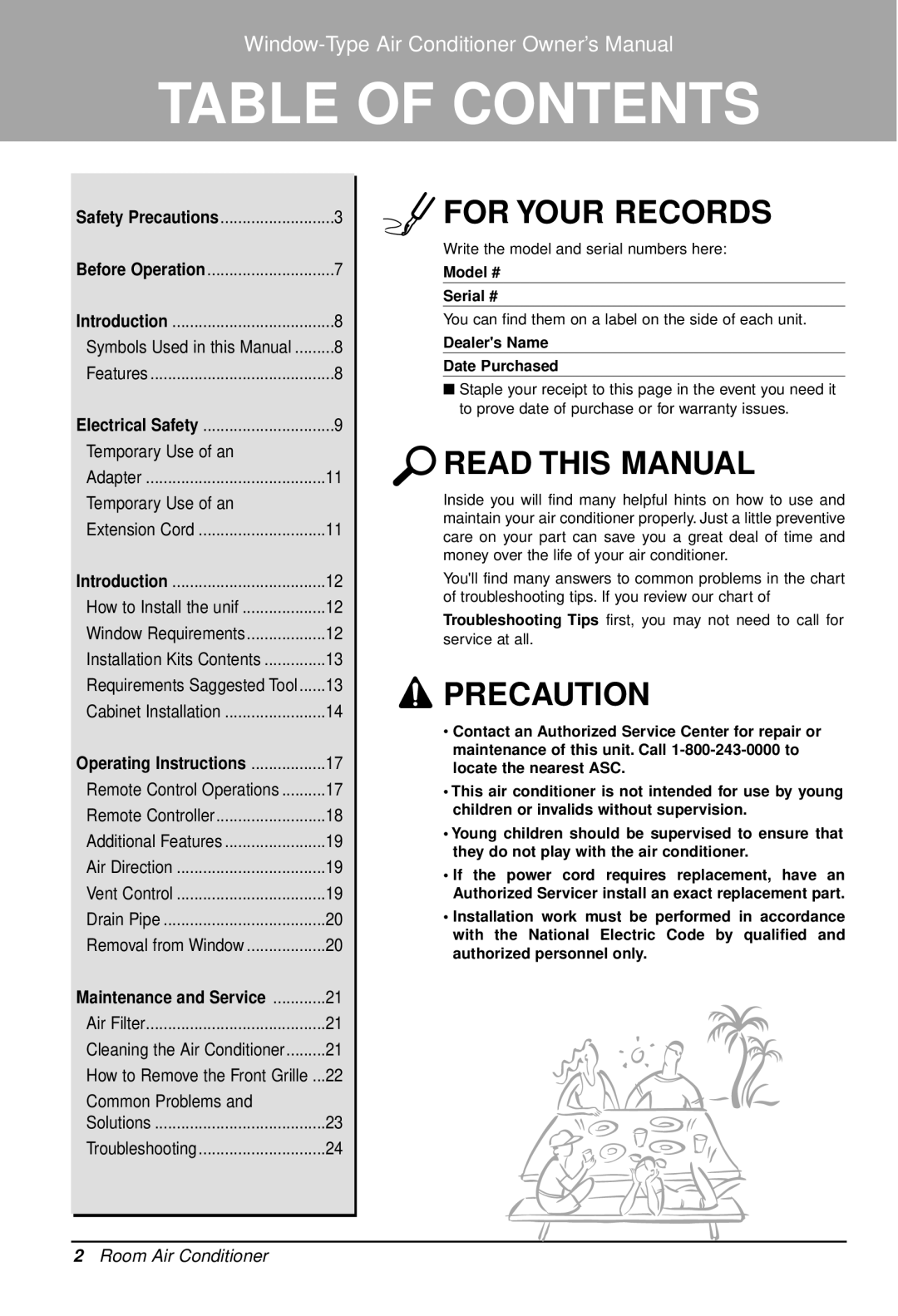 LG Electronics LWHD1200FR owner manual Table of Contents 