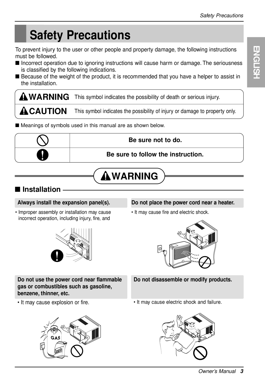 LG Electronics LWHD1200FR owner manual Safety Precautions, Installation 