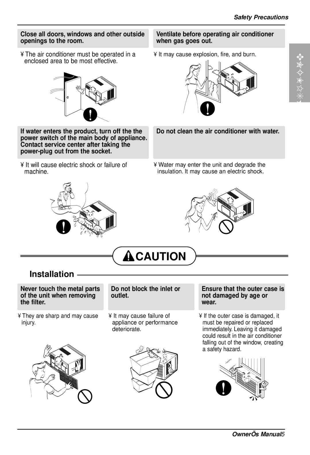 LG Electronics LWHD1200FR owner manual Ventilate before operating air conditioner when gas goes out 