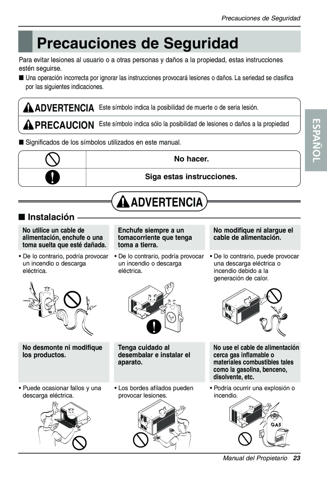 LG Electronics LWHD1200HR owner manual Precauciones de Seguridad, Toma a tierra, Aparato 