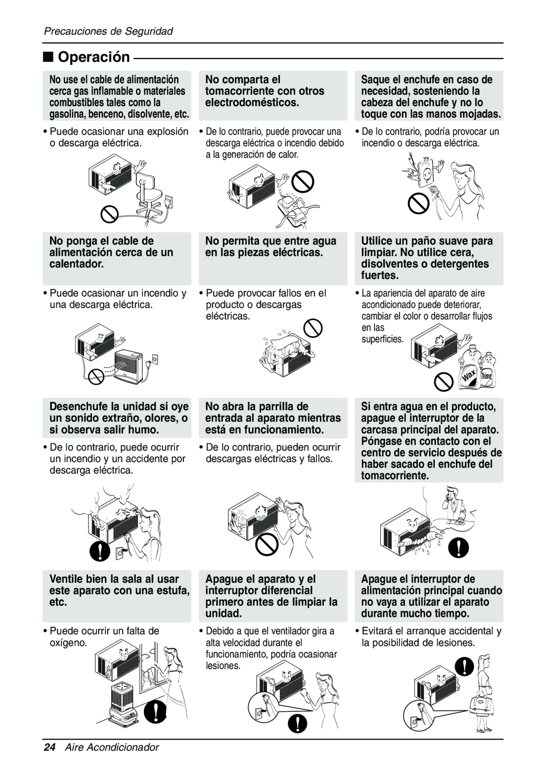 LG Electronics LWHD1200HR owner manual No ponga el cable de alimentación cerca de un calentador 