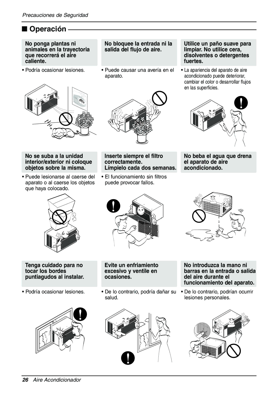 LG Electronics LWHD1200HR owner manual No se suba a la unidad Inserte siempre el filtro 