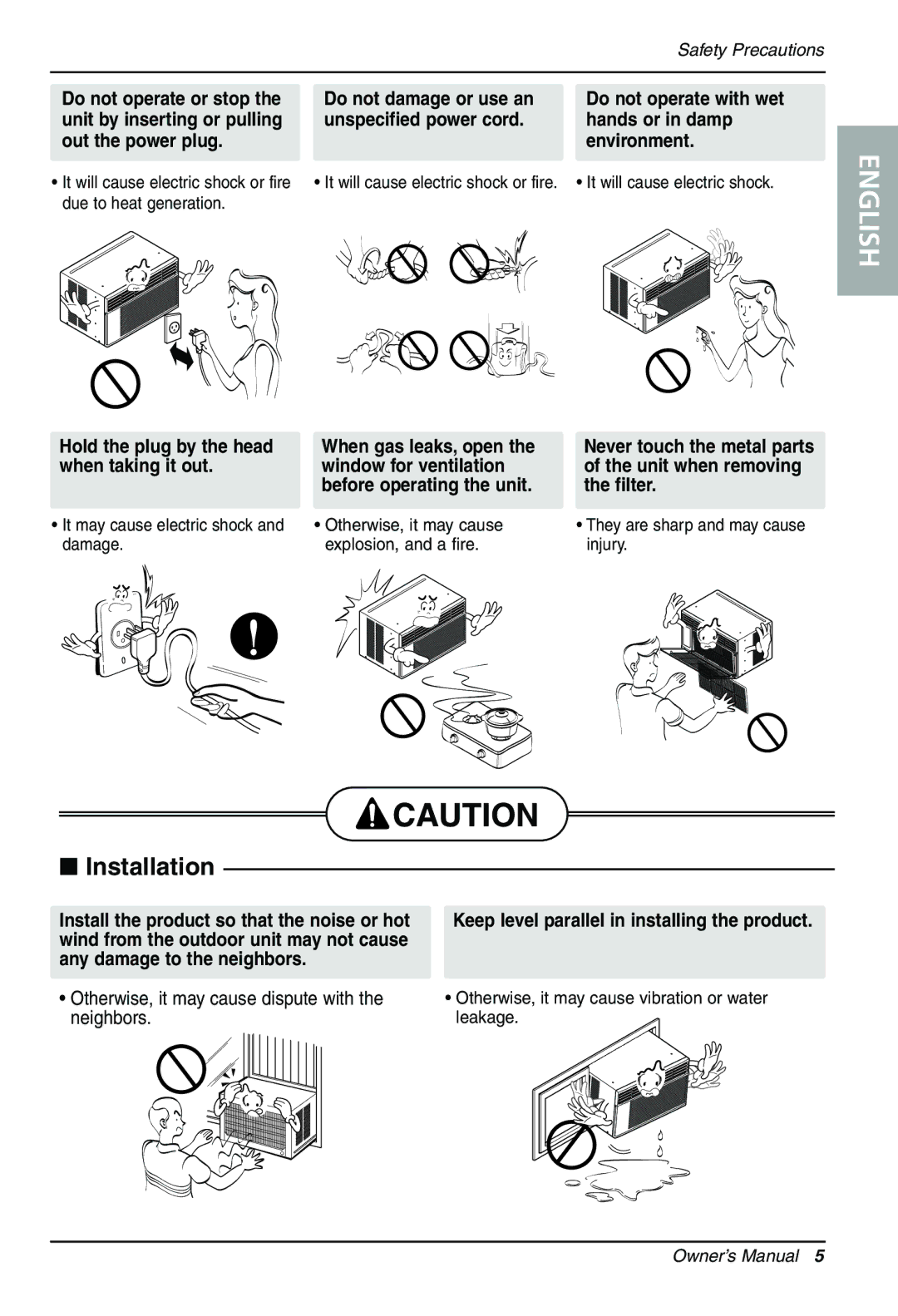 LG Electronics LWHD1200HR Hold the plug by the head When gas leaks, open, Keep level parallel in installing the product 