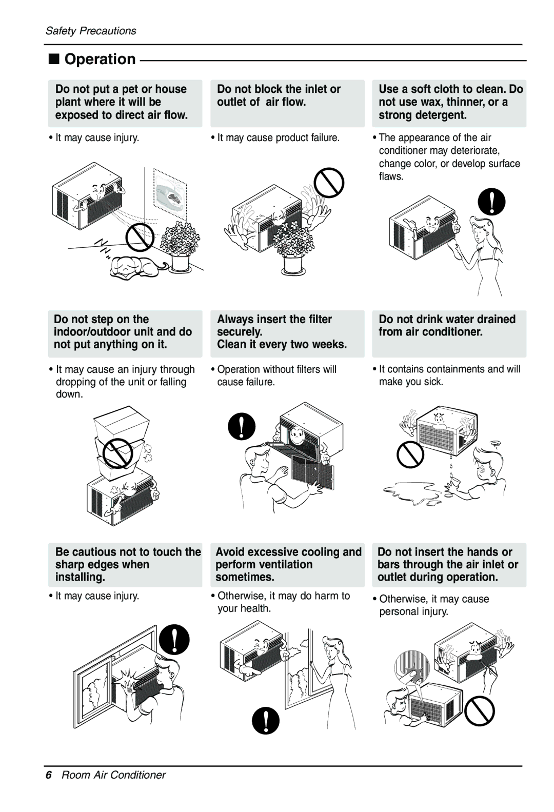 LG Electronics LWHD1200HR Do not block the inlet or outlet of air flow, Do not step on Always insert the filter 