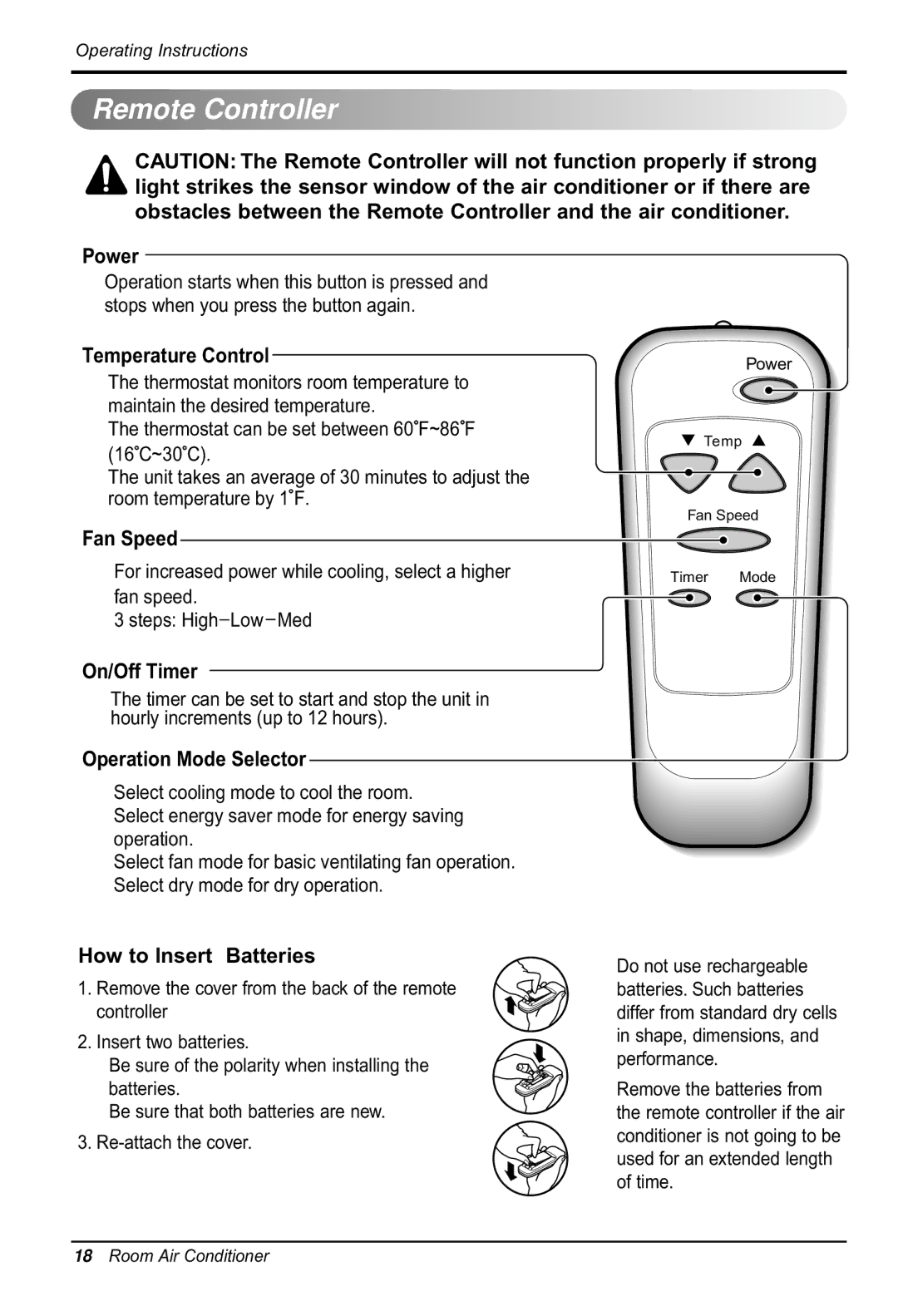 LG Electronics LWHD1200R owner manual Remote Controller 