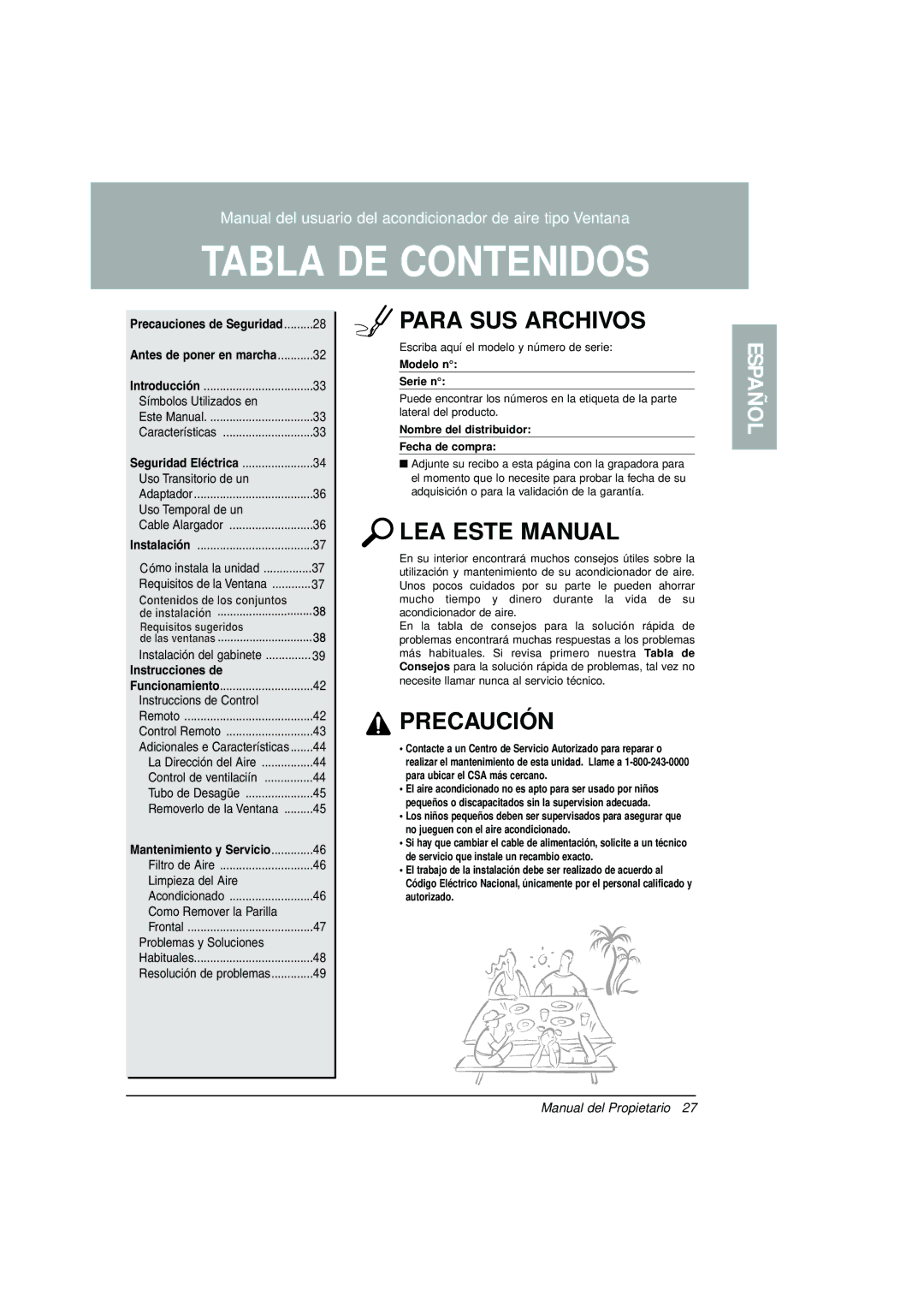 LG Electronics LWHD1200R owner manual Tabla DE Contenidos 