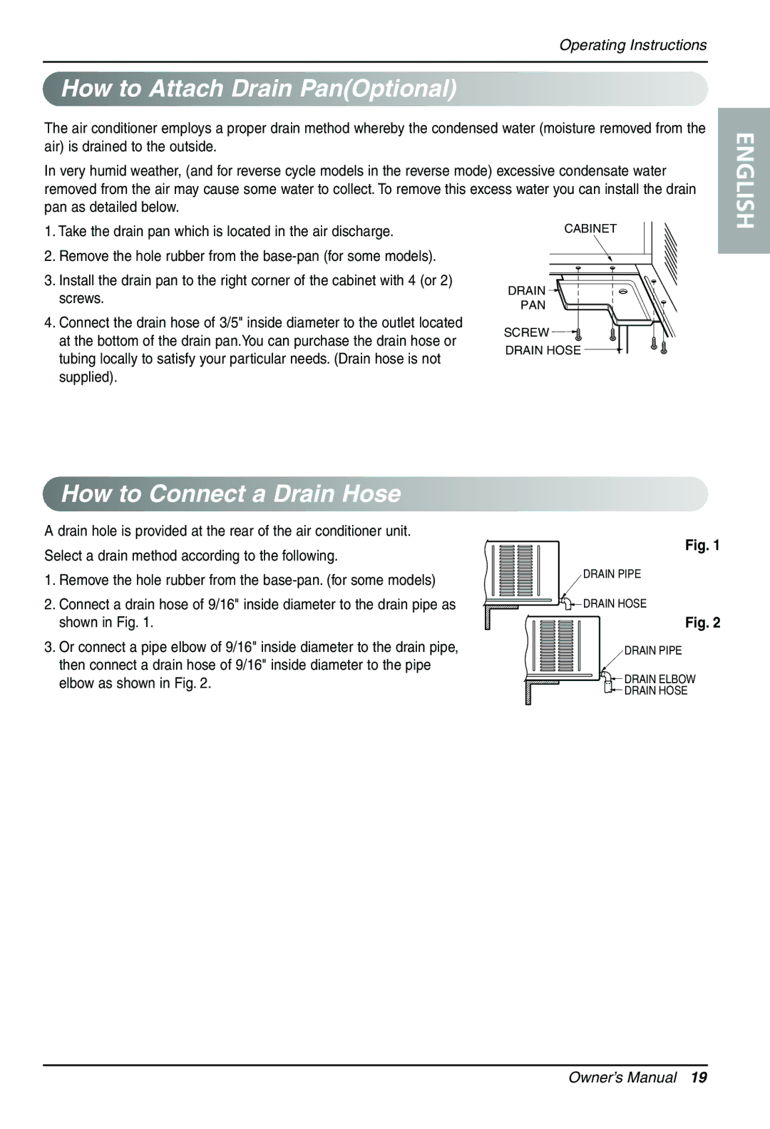 LG Electronics LWHD7000HR owner manual How to Attach Drain PanOptional, How to Connect a Drain Hose 