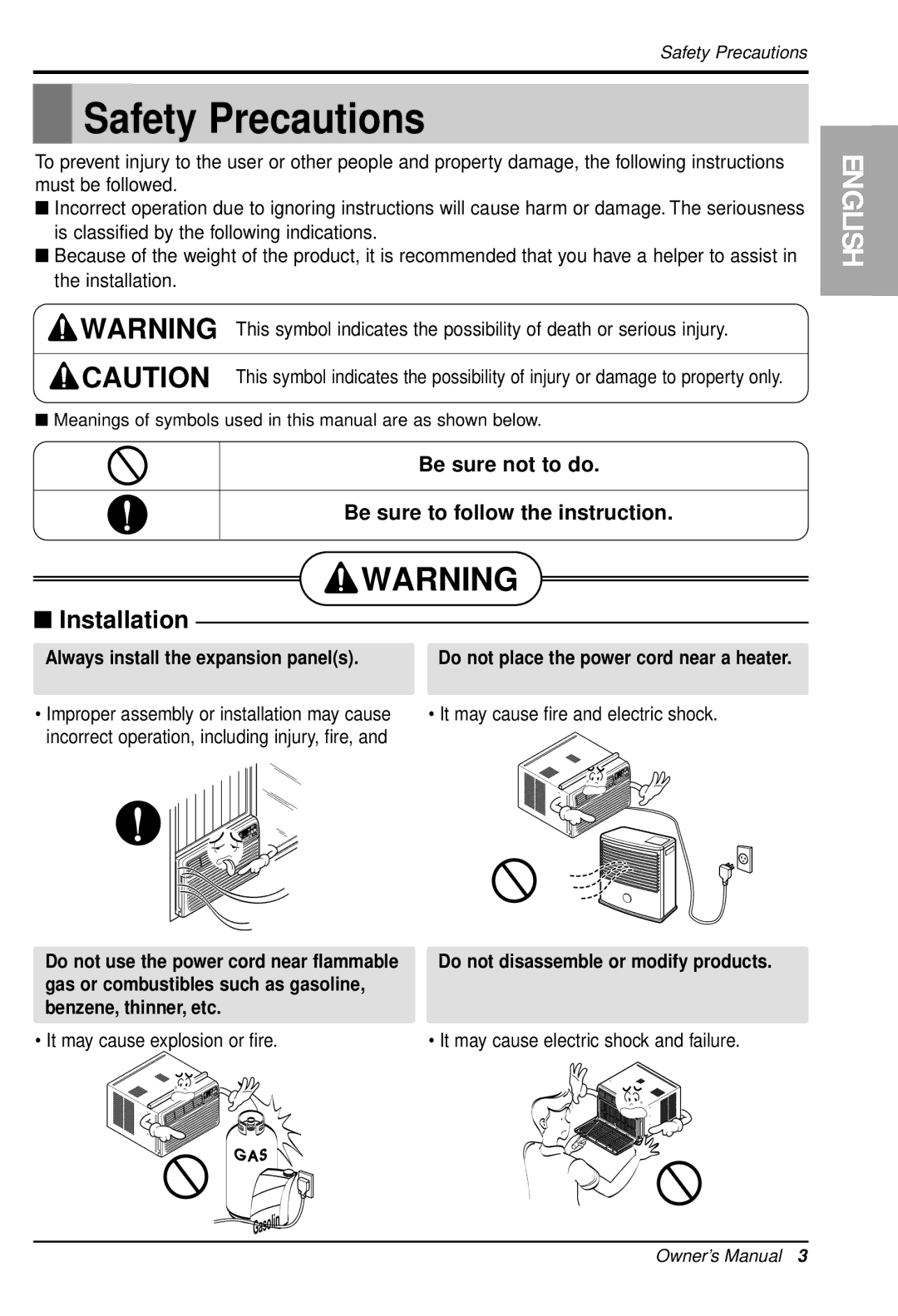 LG Electronics LWHD8000R manual Safety Precautions, Be sure not to do Be sure to follow the instruction 