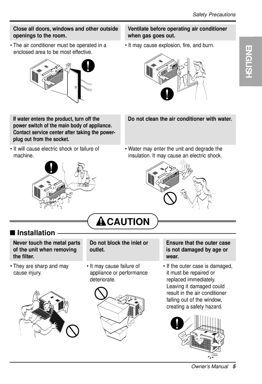 LG Electronics LWHD8000R manual Ventilate before operating air conditioner when gas goes out 