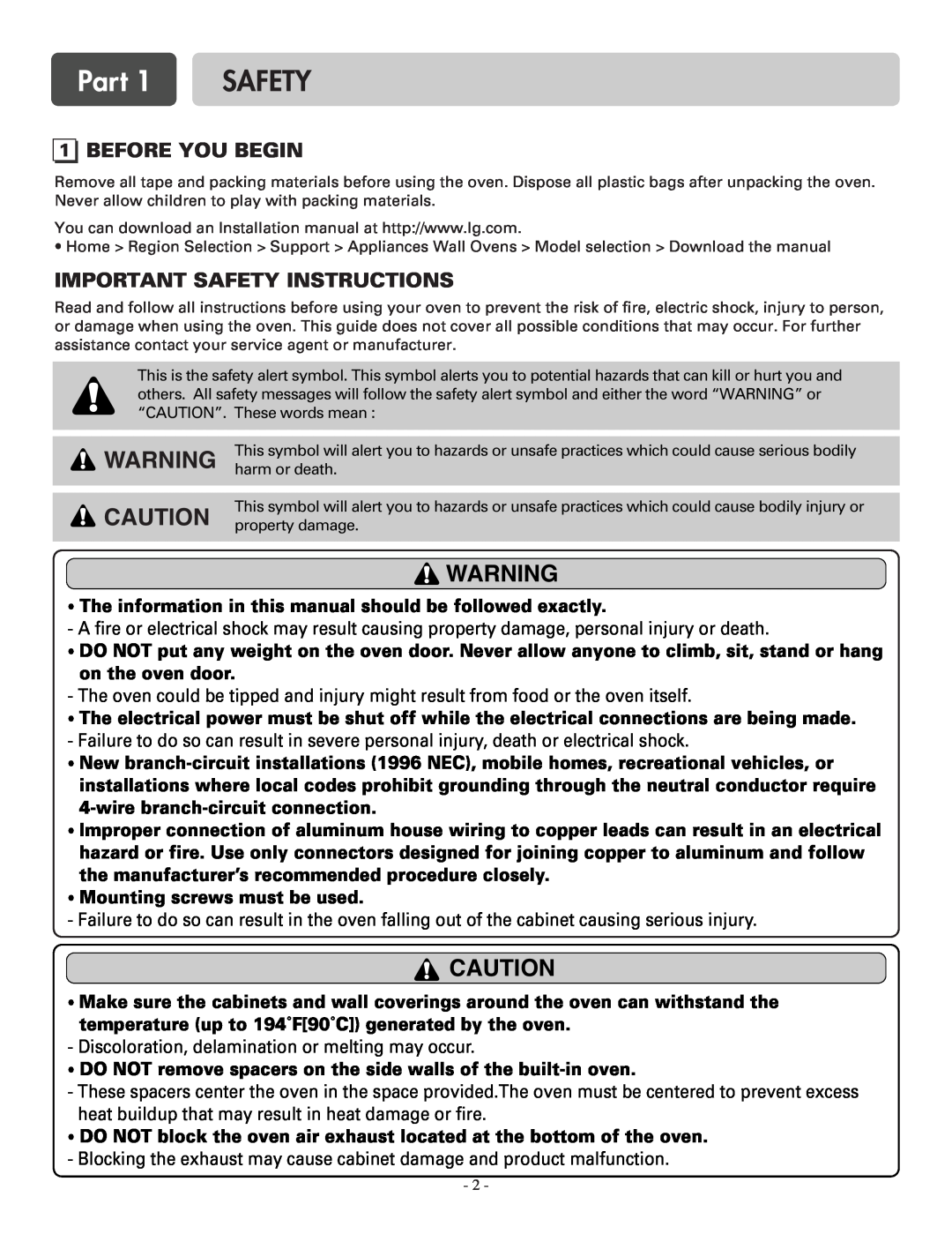 LG Electronics LWS3010ST, LWS3081ST, LWD3081ST, LWD3010ST Part, Before You Begin, Important Safety Instructions 