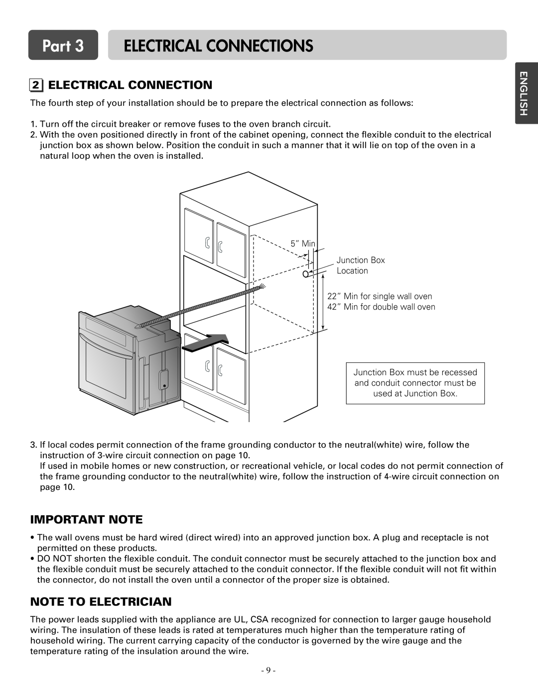 LG Electronics LWD3081ST Electrical Connection, Note To Electrician, Part 3 ELECTRICAL CONNECTIONS, Important Note 