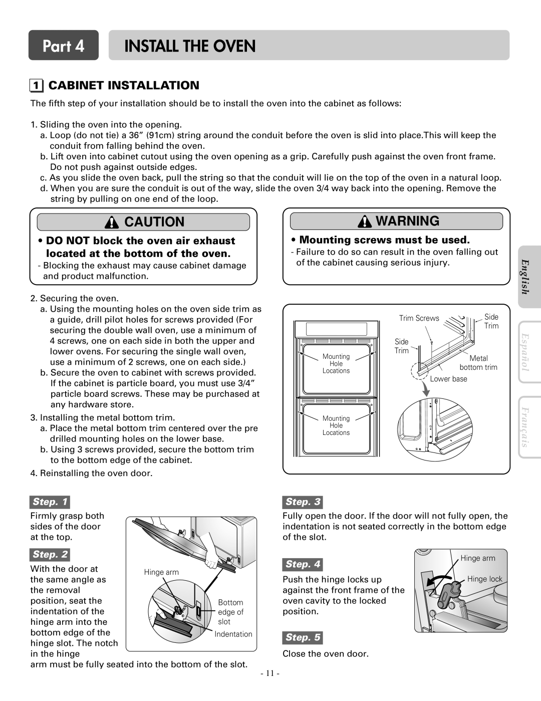 LG Electronics LWD3081ST, LWS3081ST installation manual Part 4 Install the Oven, Cabinet Installation 