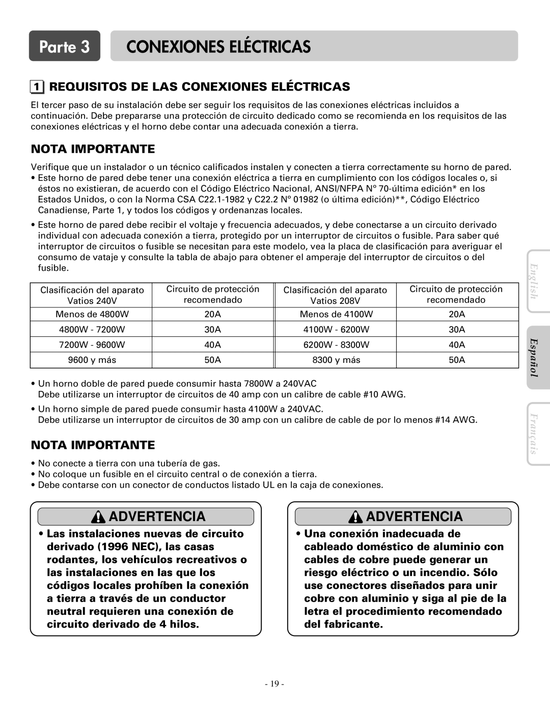 LG Electronics LWD3081ST, LWS3081ST Parte 3 Conexiones Eléctricas, Requisitos DE LAS Conexiones Eléctricas 