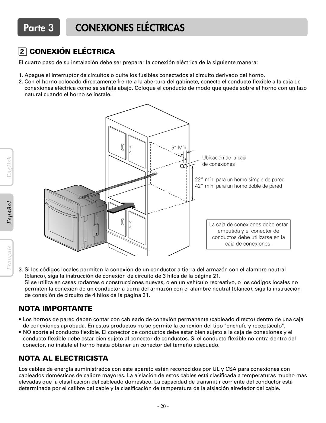 LG Electronics LWS3081ST, LWD3081ST installation manual Conexión Eléctrica, Nota AL Electricista 