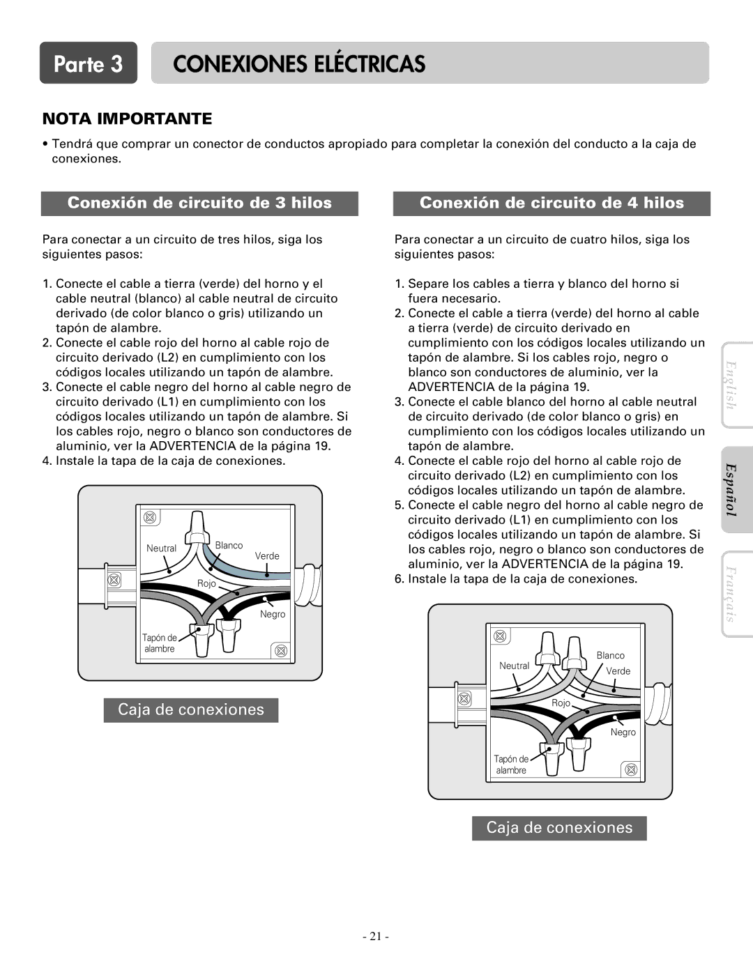 LG Electronics LWD3081ST, LWS3081ST installation manual Caja de conexiones 