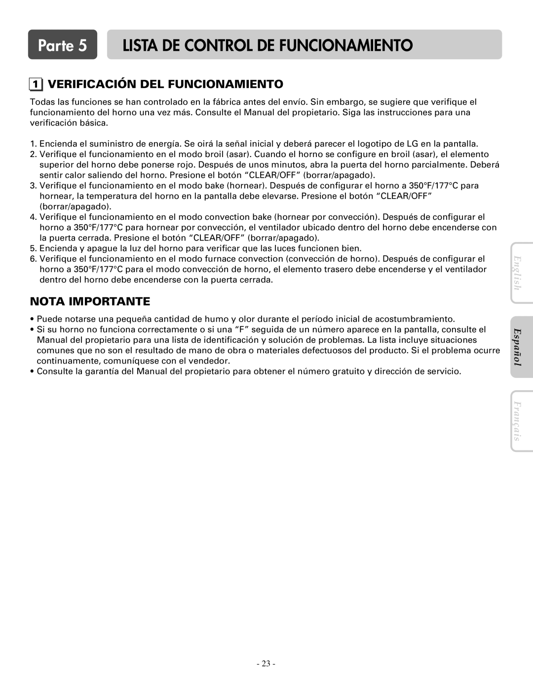 LG Electronics LWD3081ST, LWS3081ST Parte 5 Lista DE Control DE Funcionamiento, Verificación DEL Funcionamiento 