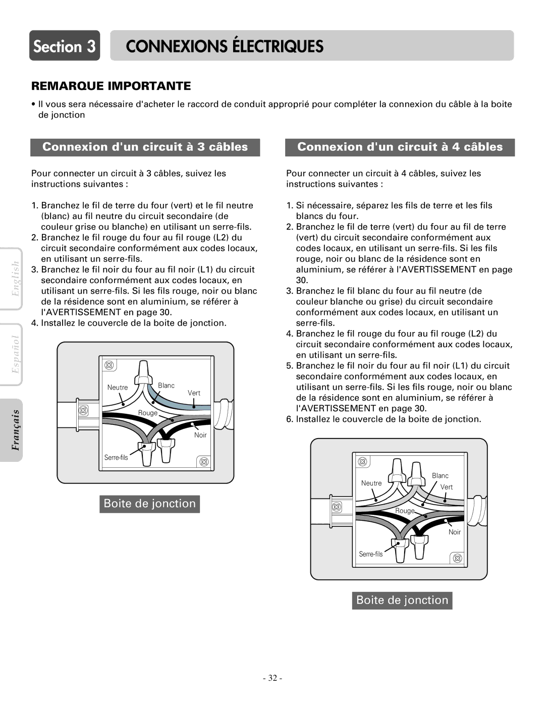 LG Electronics LWS3081ST, LWD3081ST installation manual Boite de jonction 