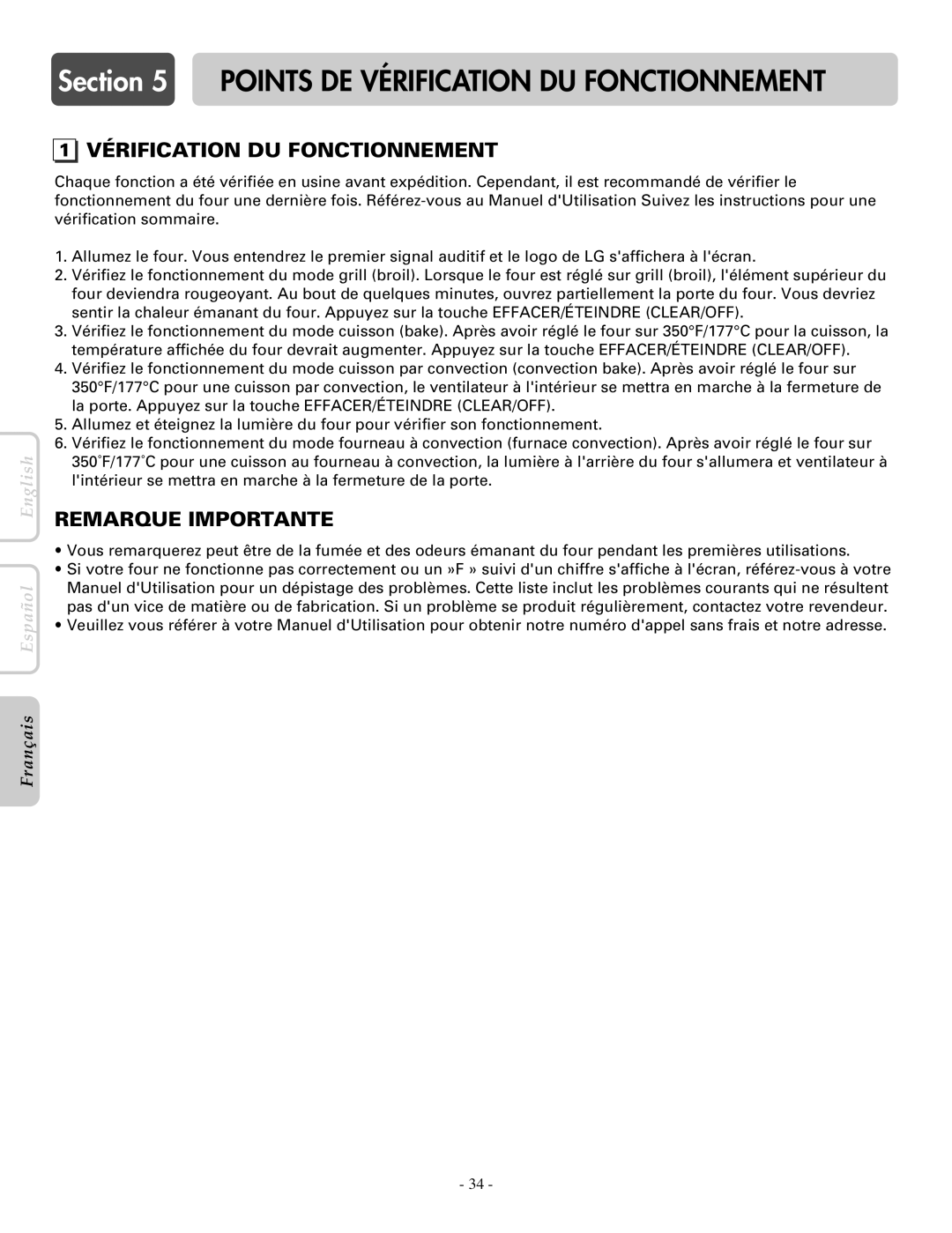 LG Electronics LWS3081ST, LWD3081ST installation manual Points DE Vérification DU Fonctionnement 