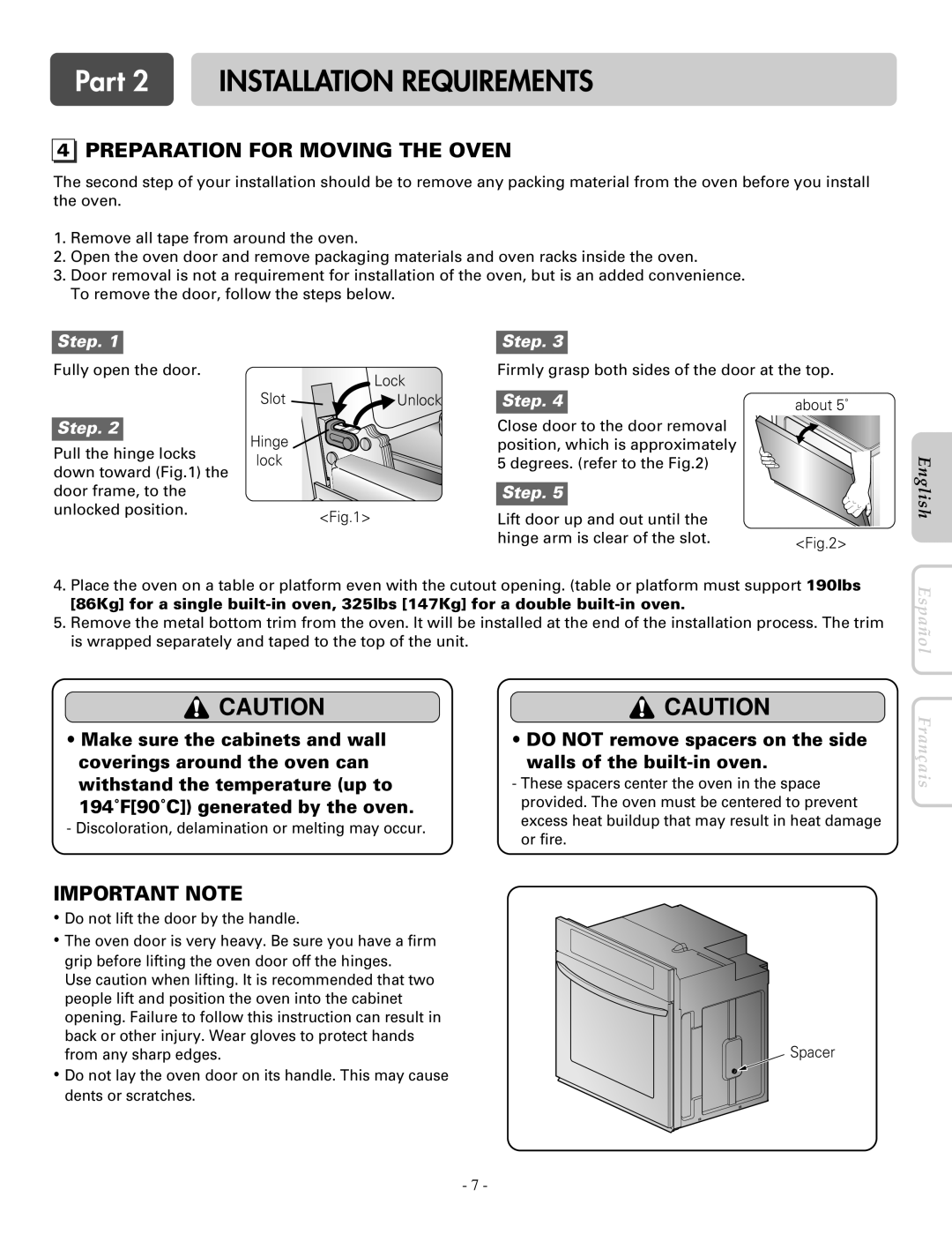 LG Electronics LWD3081ST, LWS3081ST installation manual Preparation for Moving the Oven, 194˚F90˚C generated by the oven 