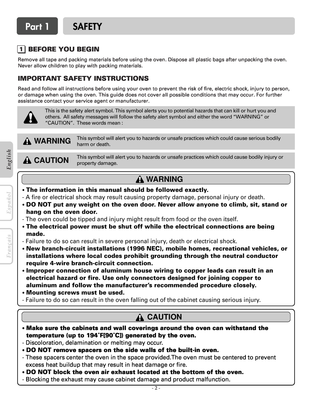LG Electronics LWS3081ST, LWD3081ST Part, Before You Begin, Important Safety Instructions, hang on the oven door 