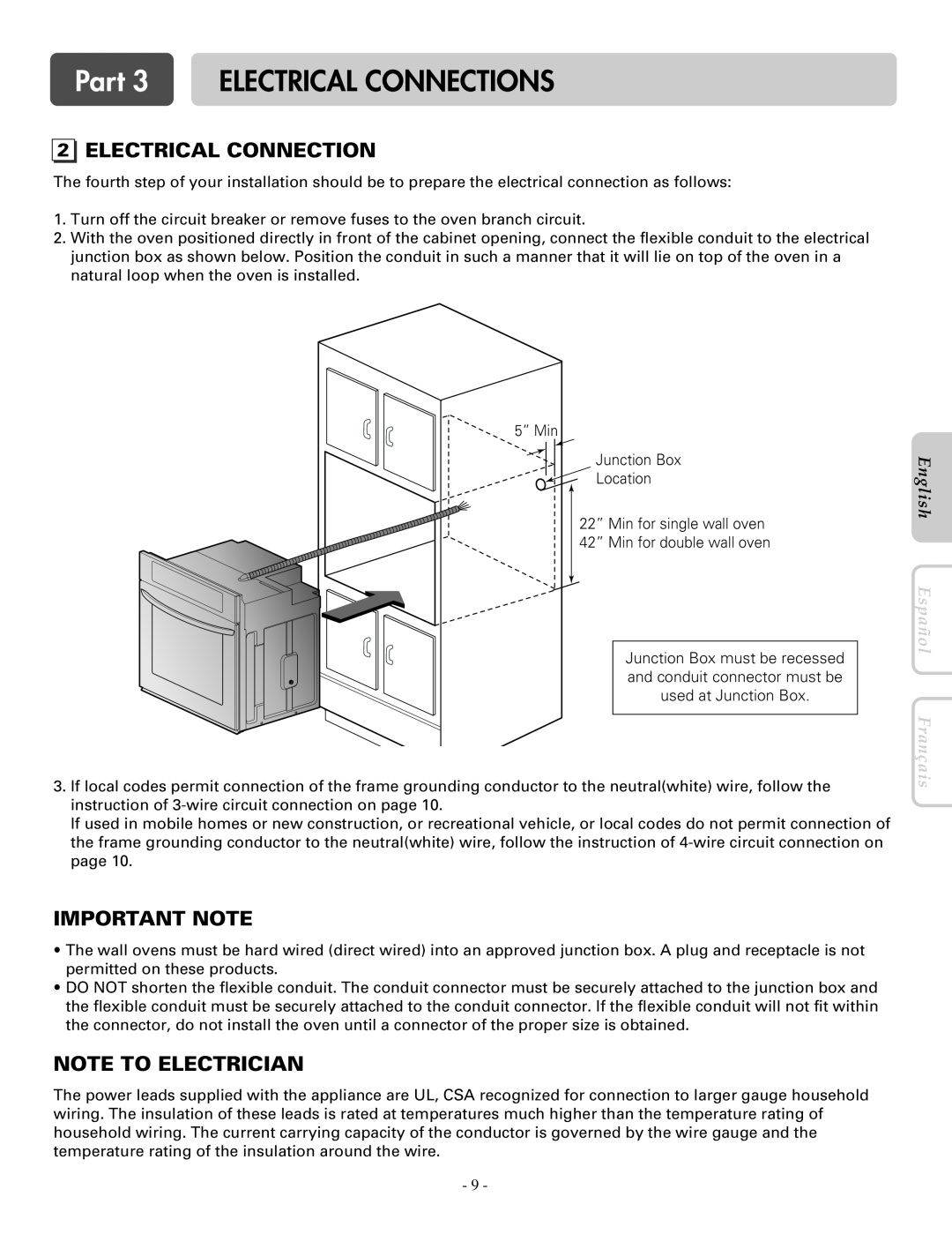 LG Electronics LWD3081ST Electrical Connection, Note To Electrician, Part 3 ELECTRICAL CONNECTIONS, Important Note 